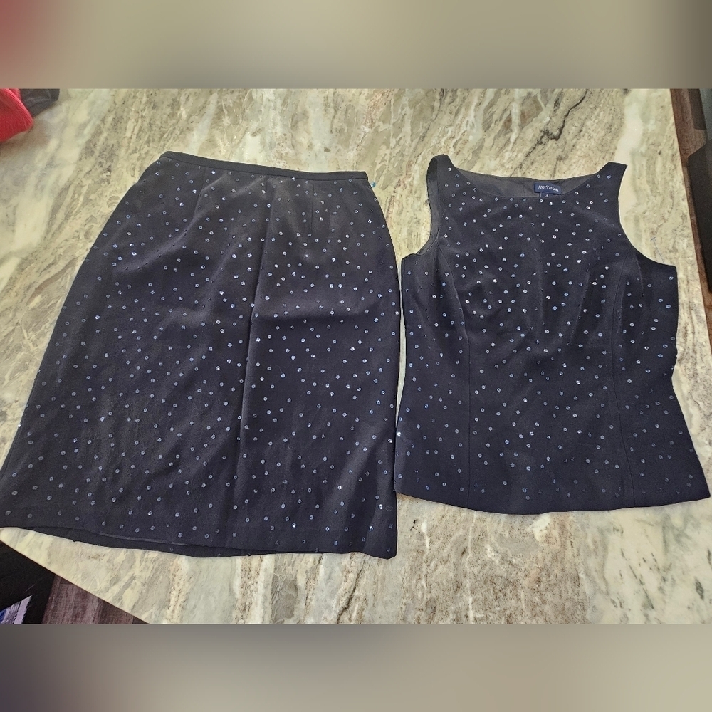 Ann Taylor Sleeveless Navy Blue Sequence Top Size 8 & Skirt Size 6 Set